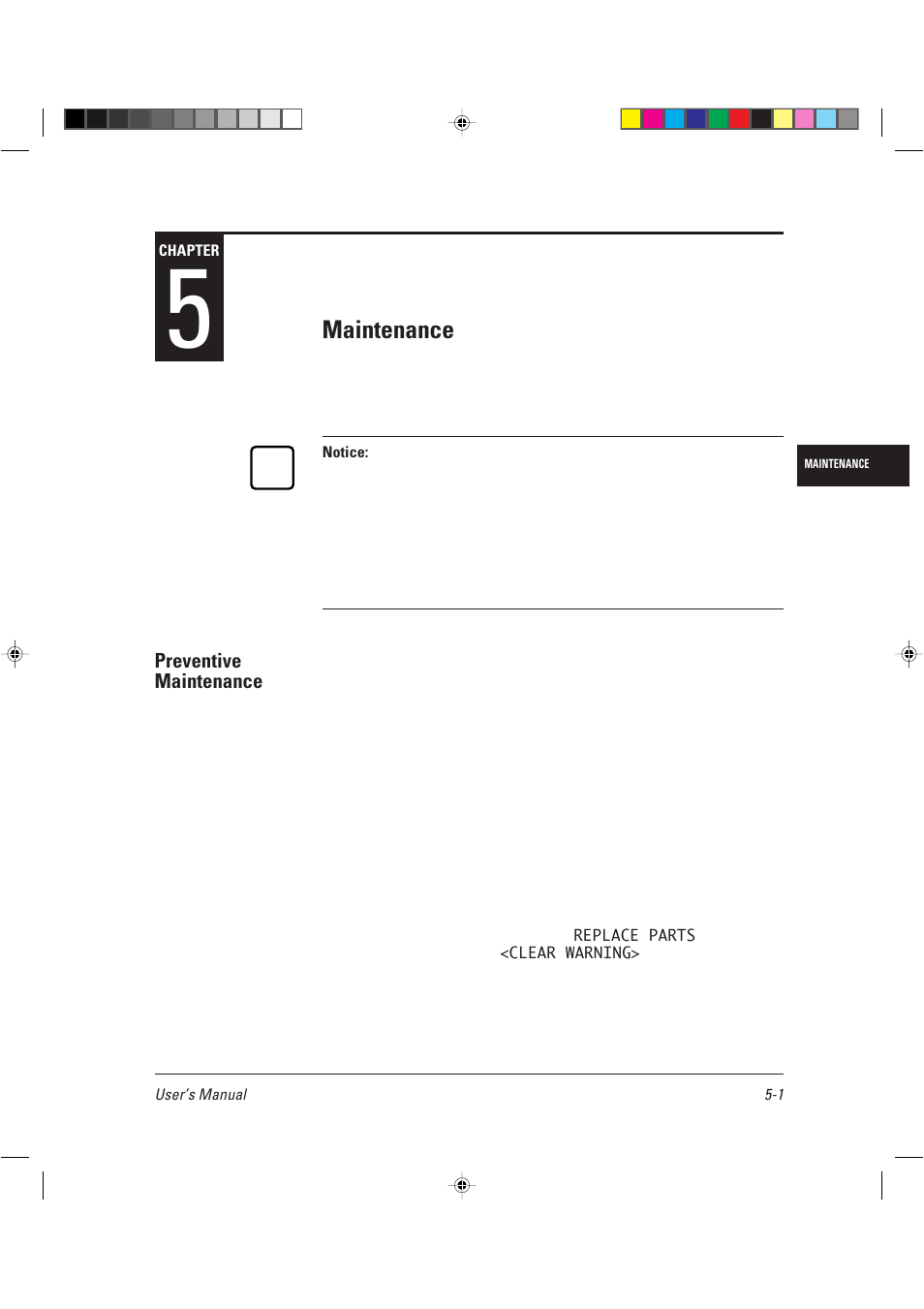 Chapter 5, Cleaning the precharger wire –17, Repacking the printer –18 | Maintenance | AGFA TM 14ADV User Manual | Page 102 / 158