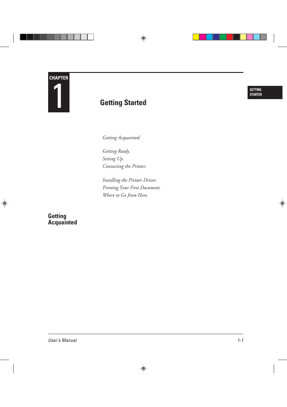 Chapter 1, Setting up –7, Connecting the printer to your computer –17 | Fps printer driver for windows 95 –24, Printing your first document –26, Where to go from here –29 | AGFA TM 14ADV User Manual | Page 16 / 158