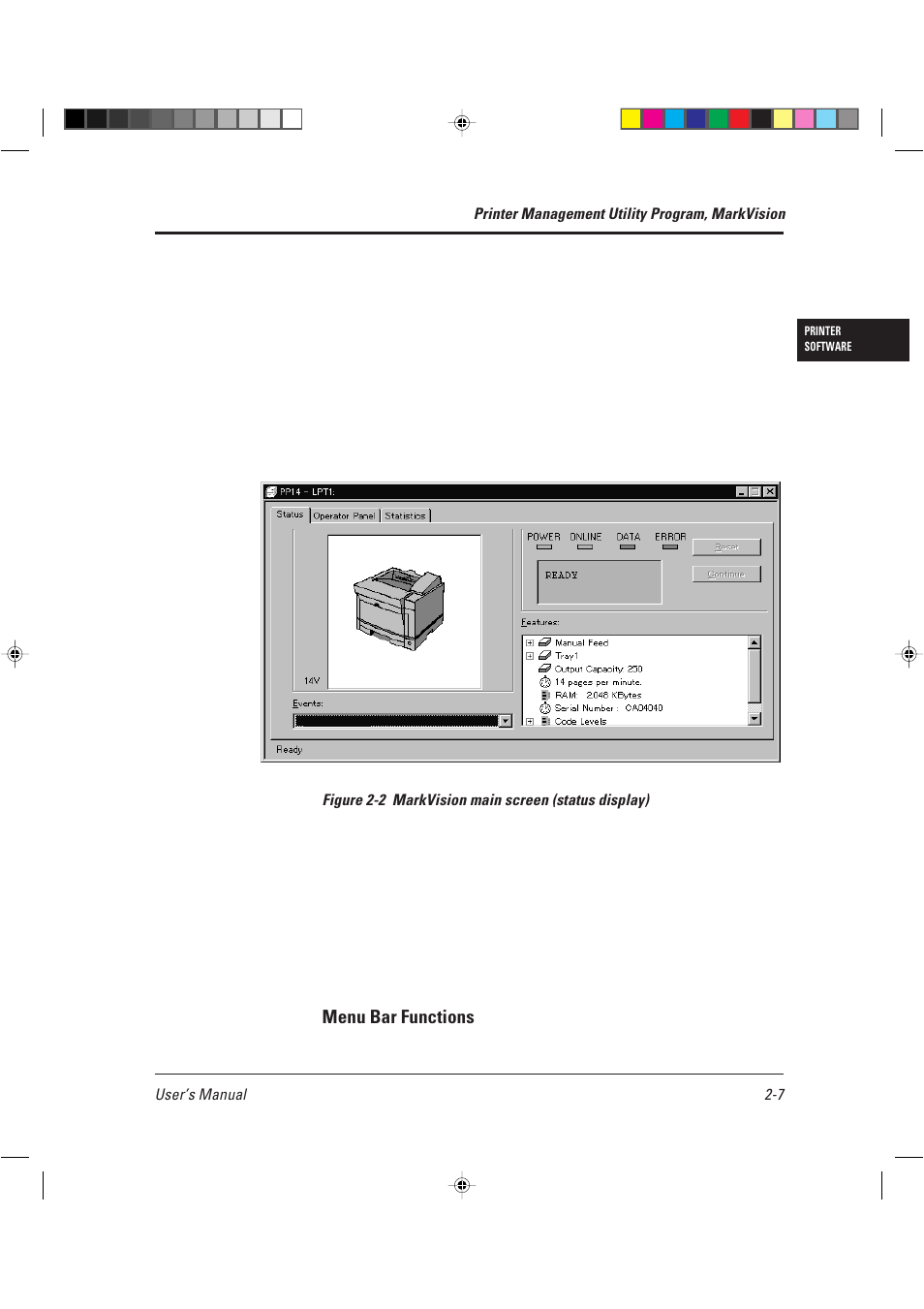 Menu bar functions | AGFA TM 14ADV User Manual | Page 52 / 158