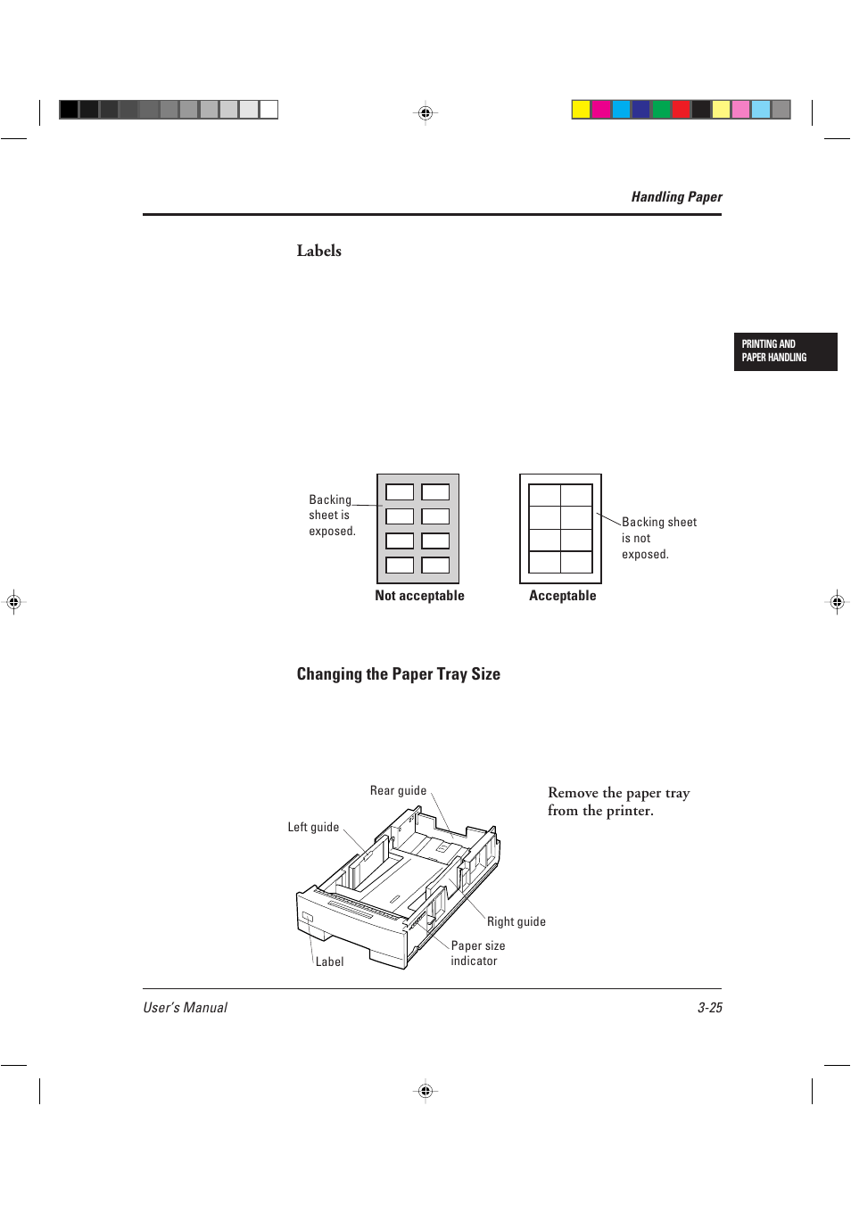 Changing the paper tray size, Labels | AGFA TM 14ADV User Manual | Page 78 / 158