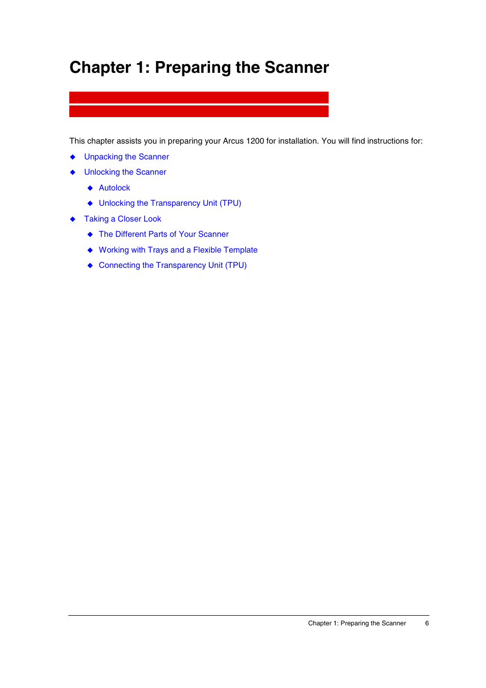 Chapter 1: preparing the scanner | AGFA 1200 User Manual | Page 6 / 47