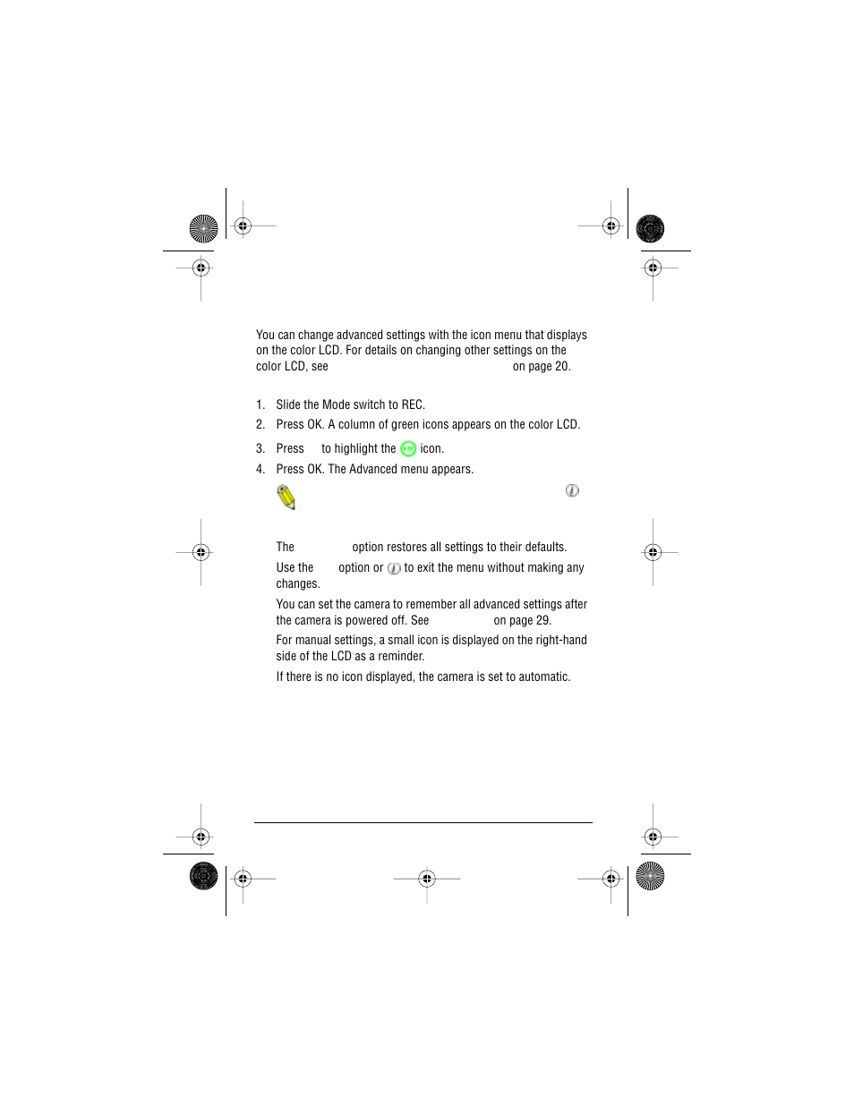 Changing advanced settings, Tips on using the advanced menu | AGFA ePhoto CL50 User Manual | Page 24 / 55