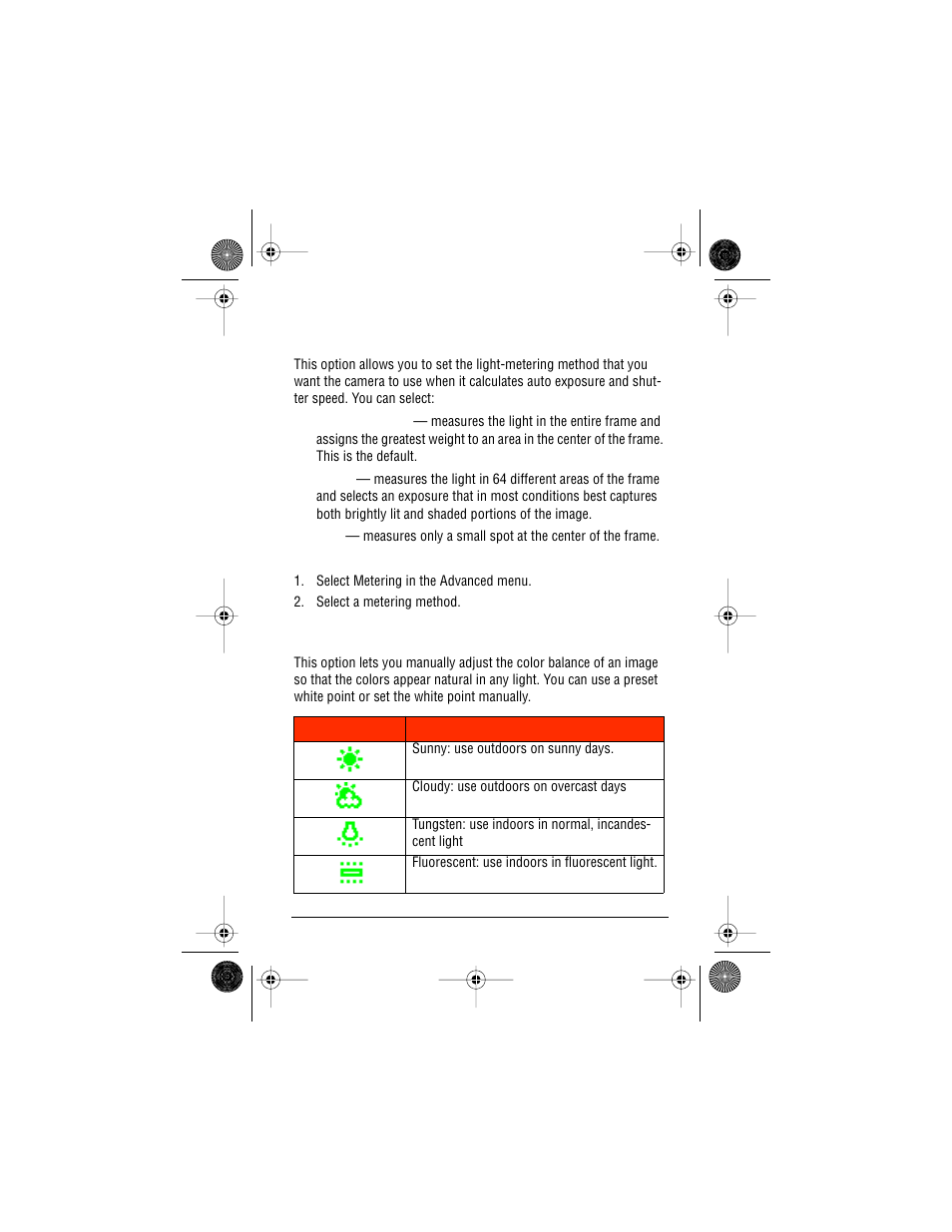 Metering white point, Metering, White point | AGFA ePhoto CL50 User Manual | Page 27 / 55