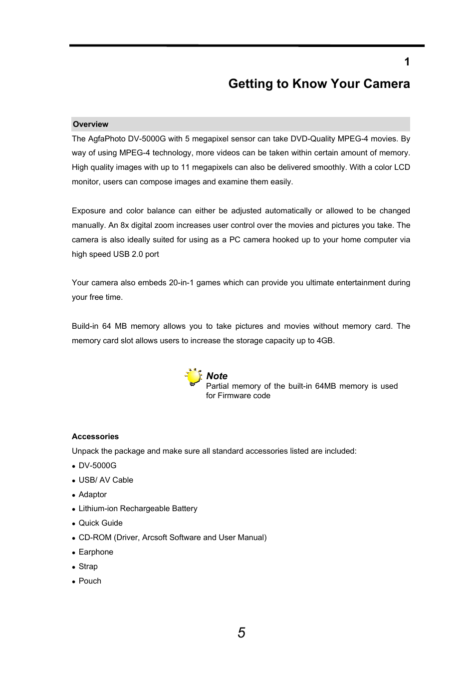 Getting to know your camera | AGFA DV-5000G User Manual | Page 6 / 74