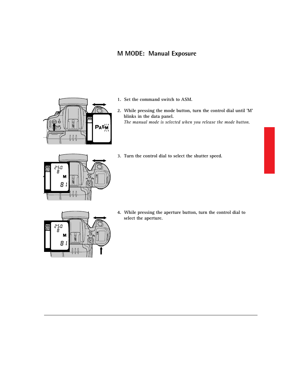 Manual exposure, M mode: manual exposure | AGFA 307 User Manual | Page 49 / 73