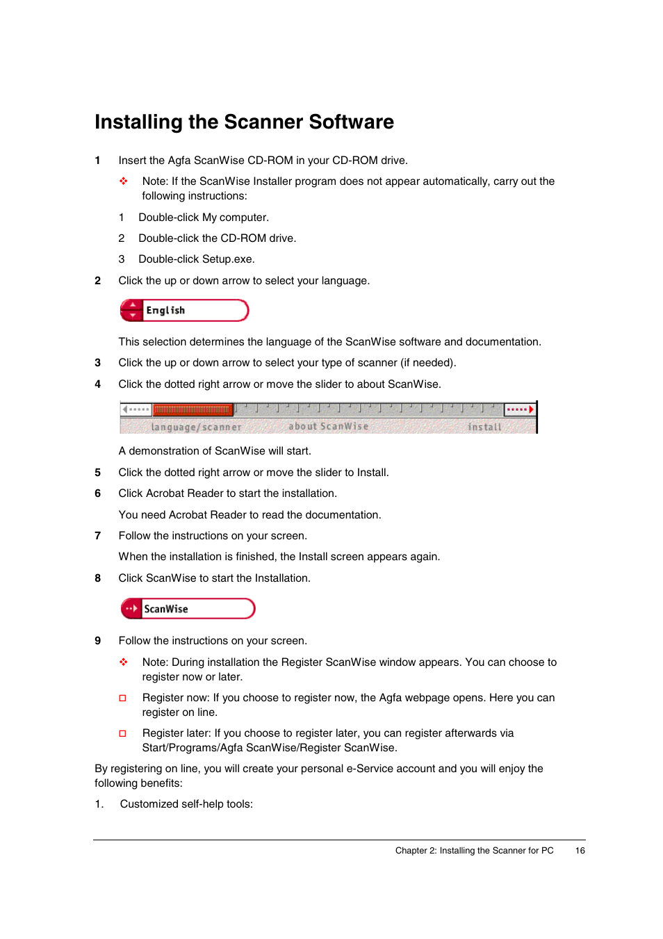 Installing the scanner software | AGFA E20 User Manual | Page 16 / 35