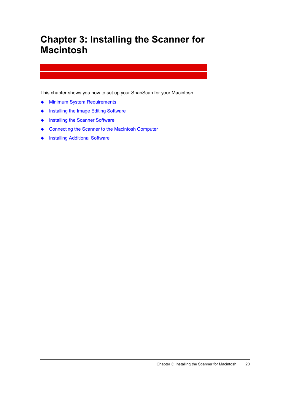 Chapter 3: installing the scanner for macintosh | AGFA E20 User Manual | Page 20 / 35