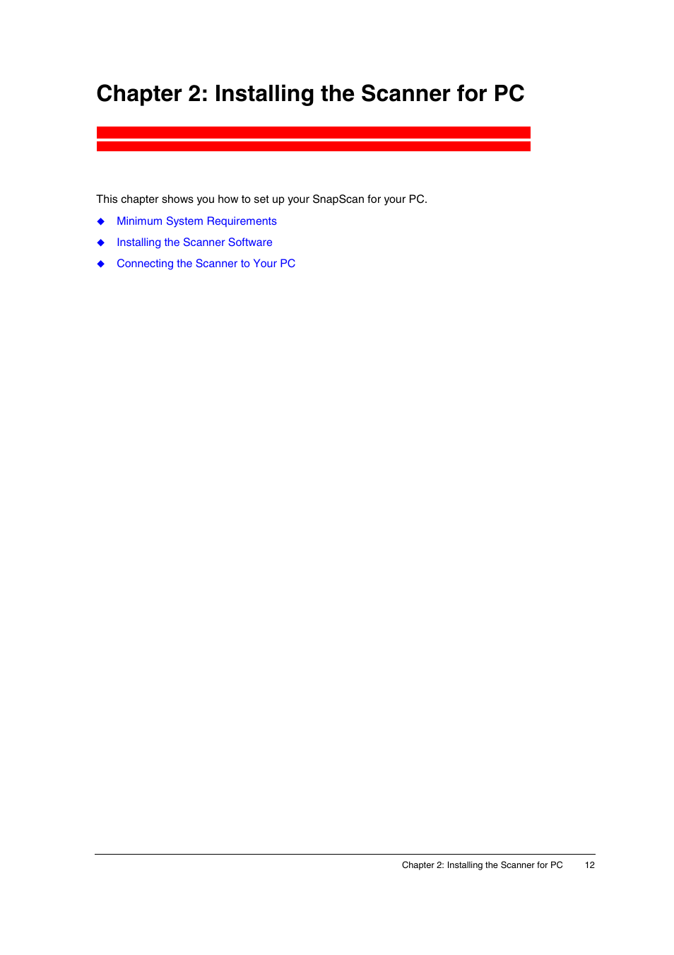 Chapter 2: installing the scanner for pc | AGFA SNAPSCAN E10 User Manual | Page 12 / 30