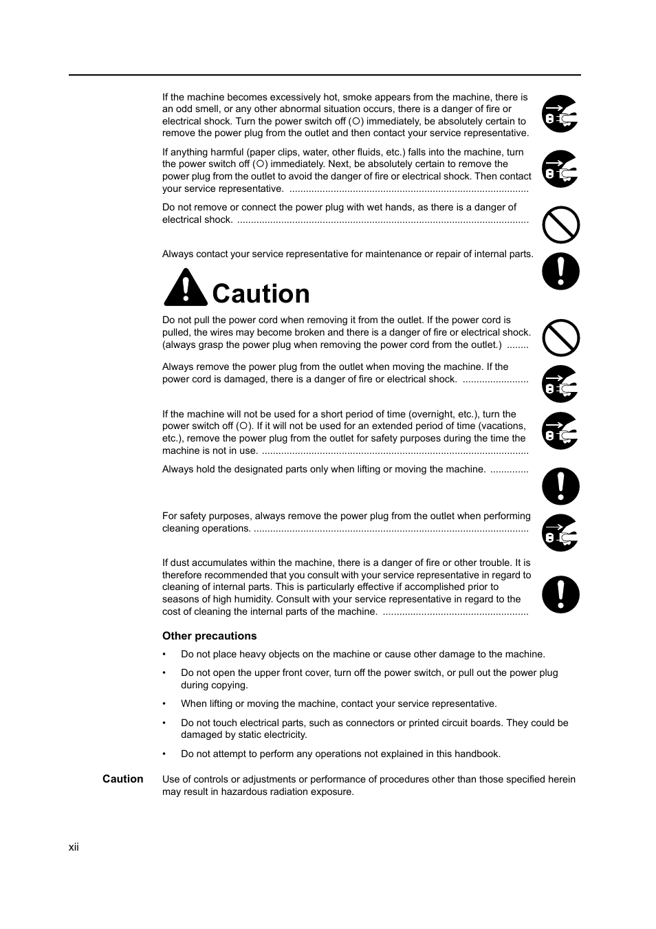 Caution | AGFA 1815 Copier User Manual | Page 14 / 116