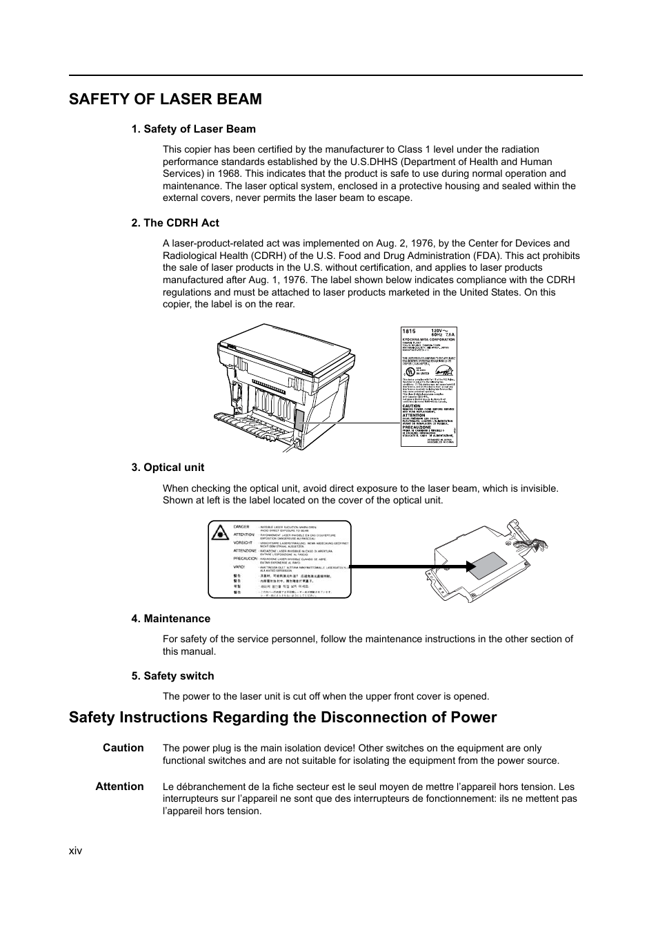 Safety of laser beam | AGFA 1815 Copier User Manual | Page 16 / 116