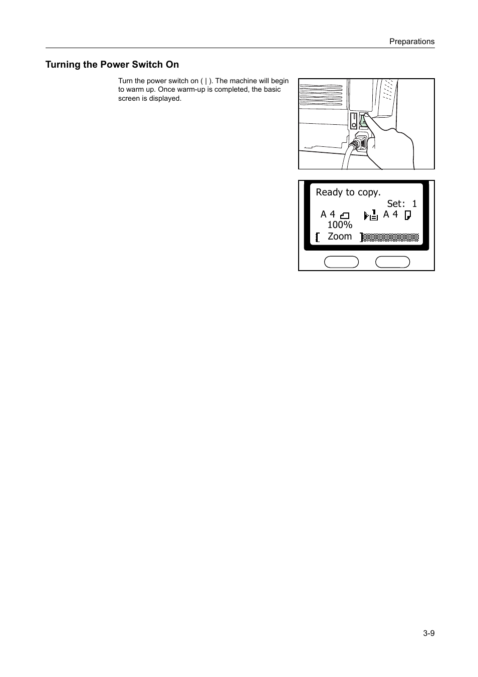 Turning the power switch on, Turning the power switch on -9 | AGFA 1815 Copier User Manual | Page 41 / 116