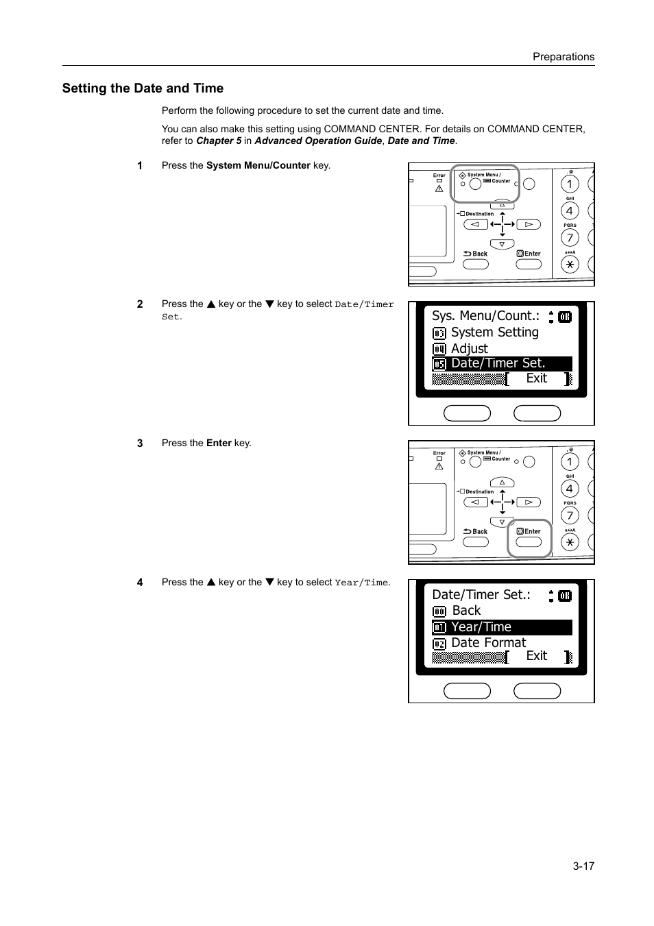 Setting the date and time, Setting the date and time -17 | AGFA 1815 Copier User Manual | Page 49 / 116