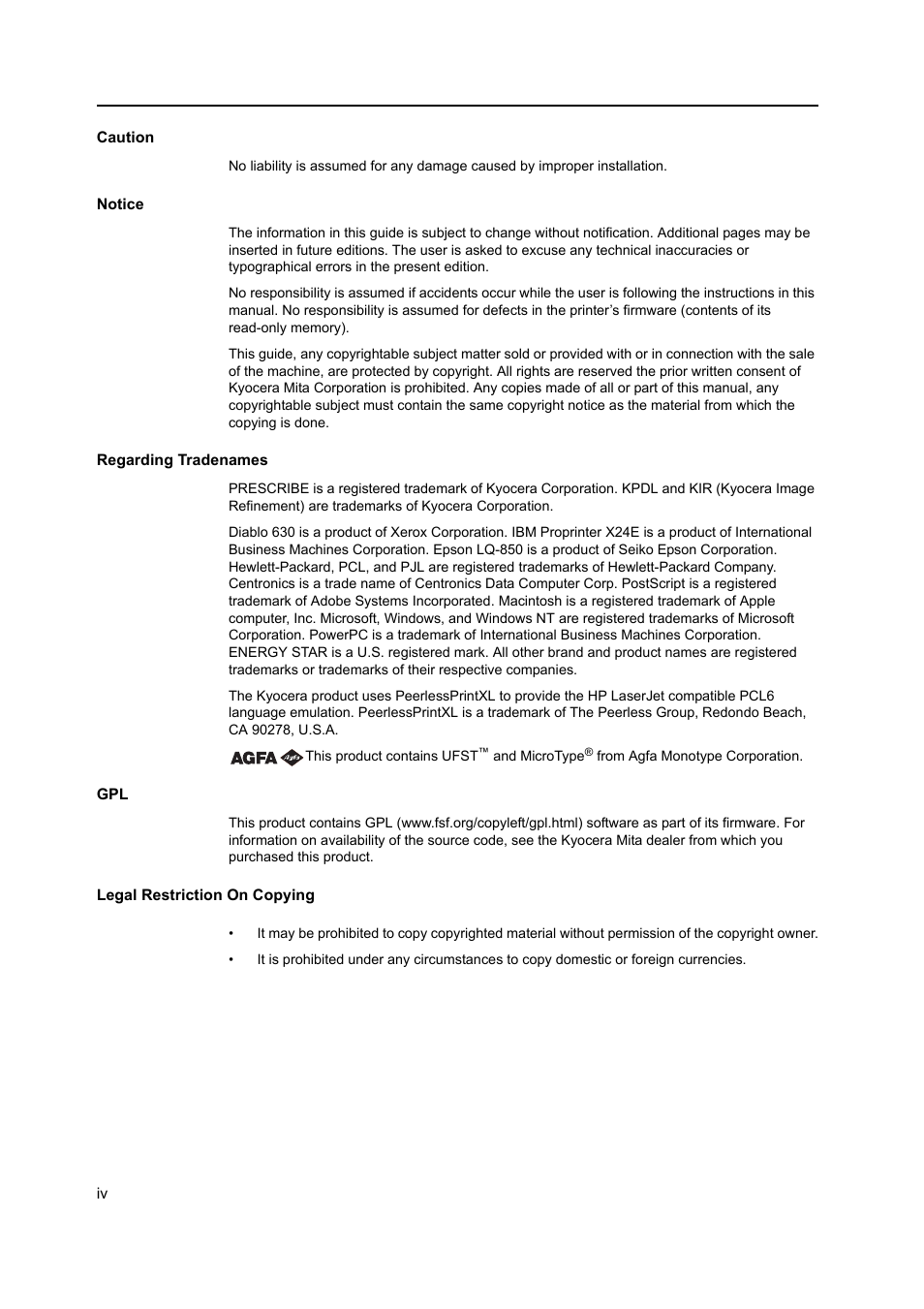 AGFA 1815 Copier User Manual | Page 6 / 116