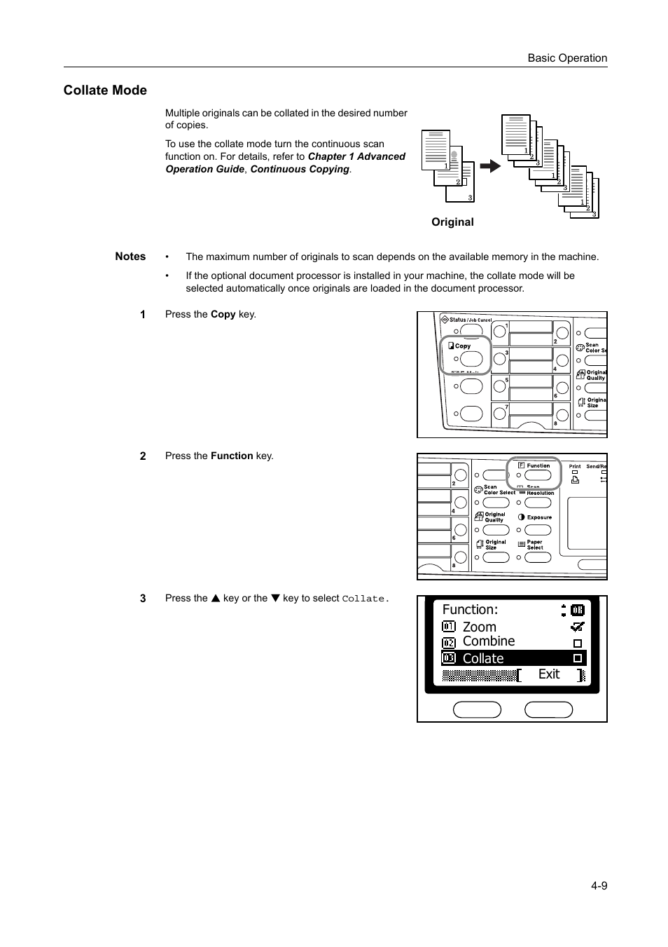 Collate mode, Collate mode -9 | AGFA 1815 Copier User Manual | Page 71 / 116