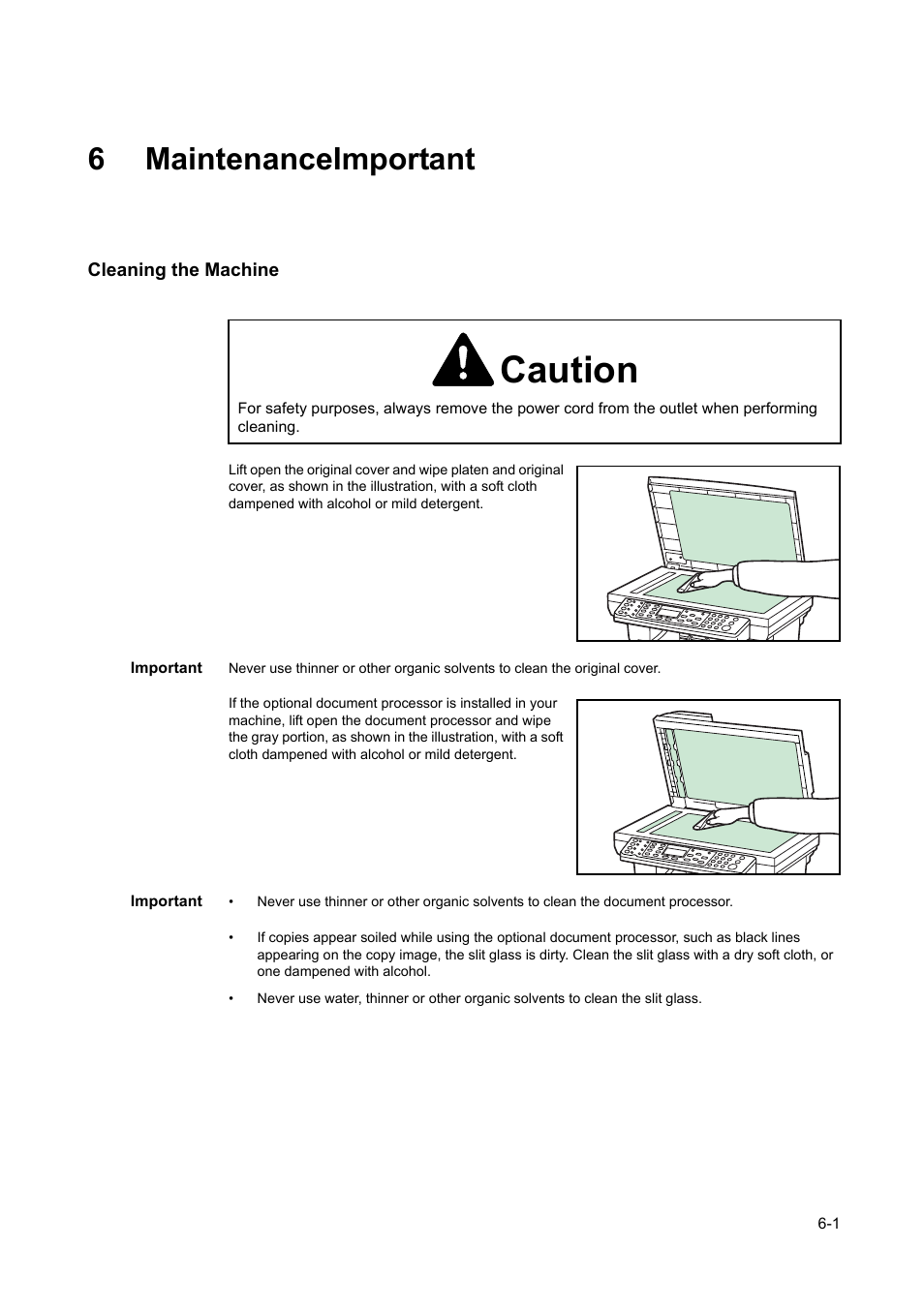 6 maintenanceimportant, Cleaning the machine, Cleaning the machine -1 | Caution, 6maintenanceimportant | AGFA 1815 Copier User Manual | Page 87 / 116