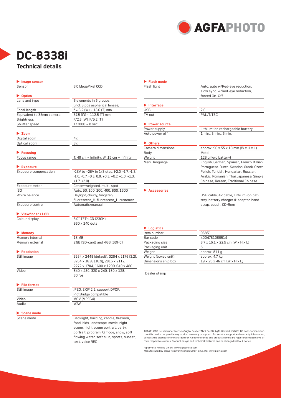 Ap_dc-8338i_en_ts.pdf, Dc-8338i, Technical details | AGFA PHOTO DC-8338i User Manual | Page 2 / 2