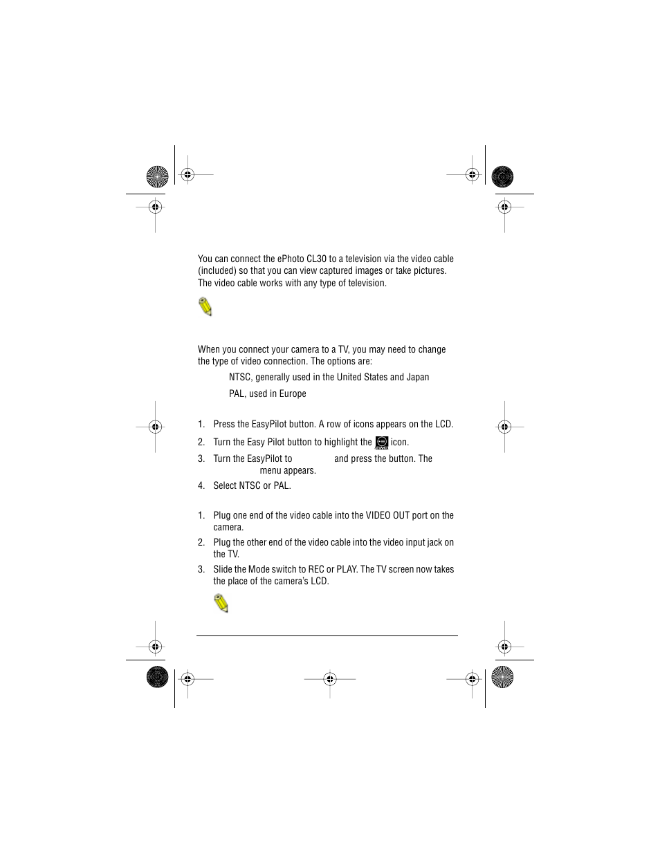 Using the camera with a tv, Changing the type of video connection | AGFA ePhoto CL30 User Manual | Page 33 / 49