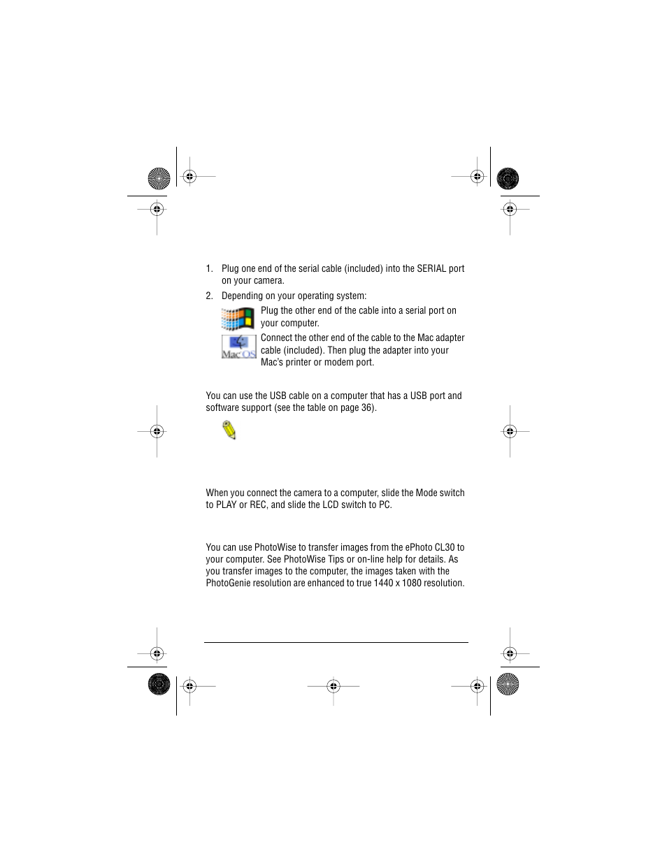 Pc mode transferring images into your computer, Pc mode, Transferring images into your computer | AGFA ePhoto CL30 User Manual | Page 36 / 49