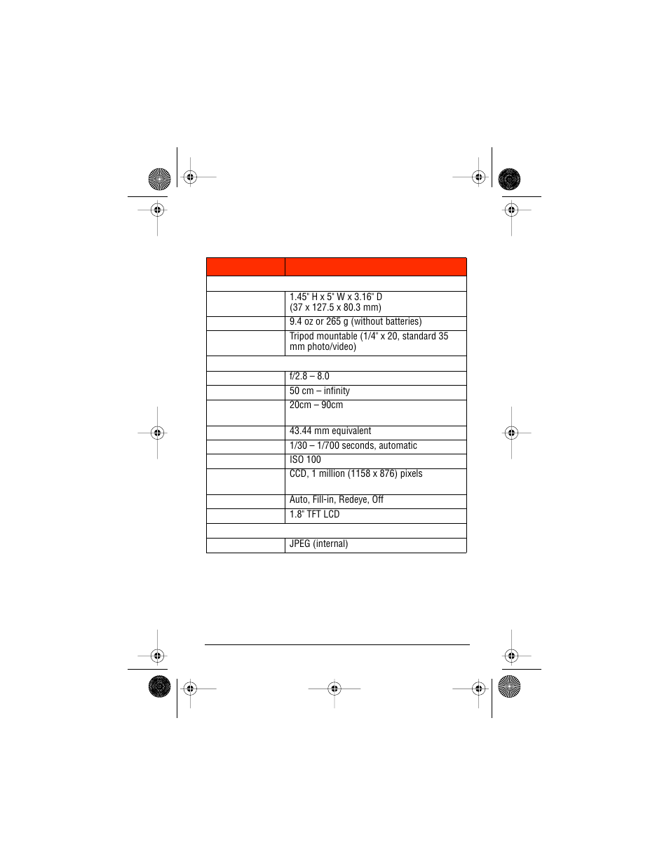 Camera specifications | AGFA ePhoto CL30 User Manual | Page 46 / 49