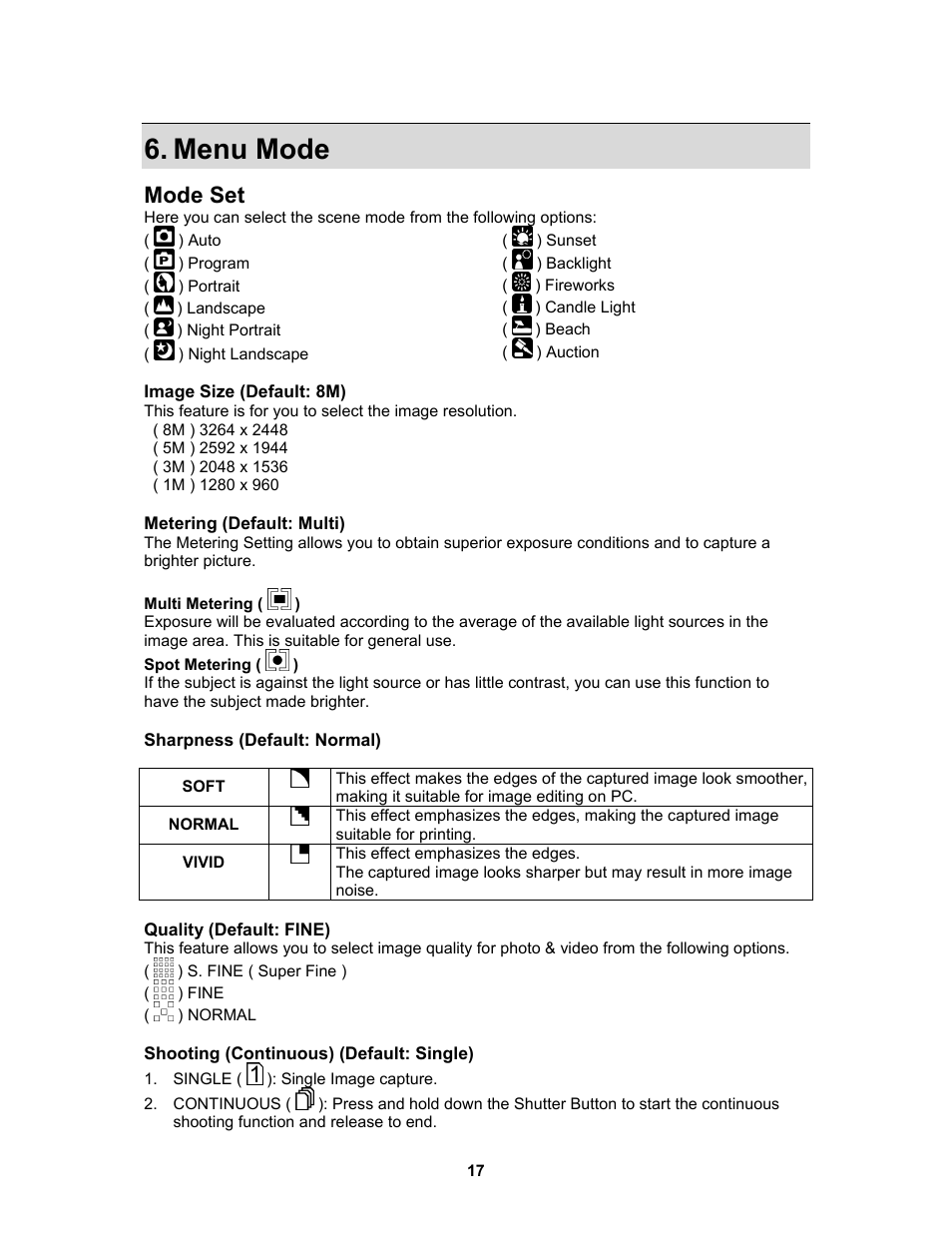 Menu mode, Mode set | AGFA Sensor 830s User Manual | Page 18 / 31