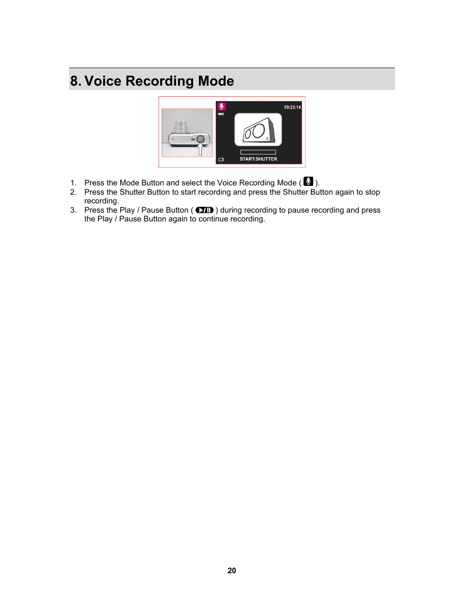 Voice recording mode | AGFA Sensor 830s User Manual | Page 21 / 31