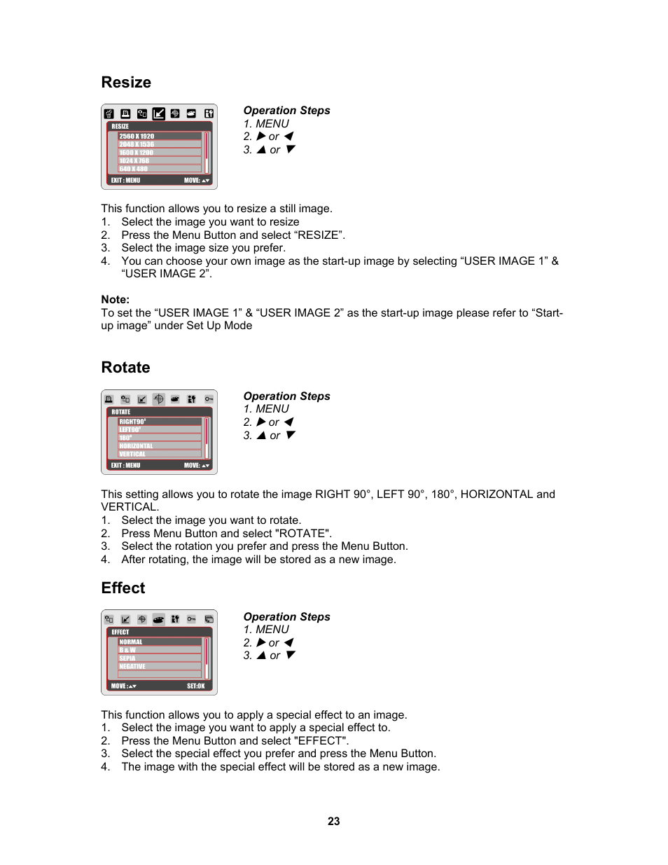 Resize, Rotate, Effect | AGFA Sensor 830s User Manual | Page 24 / 31