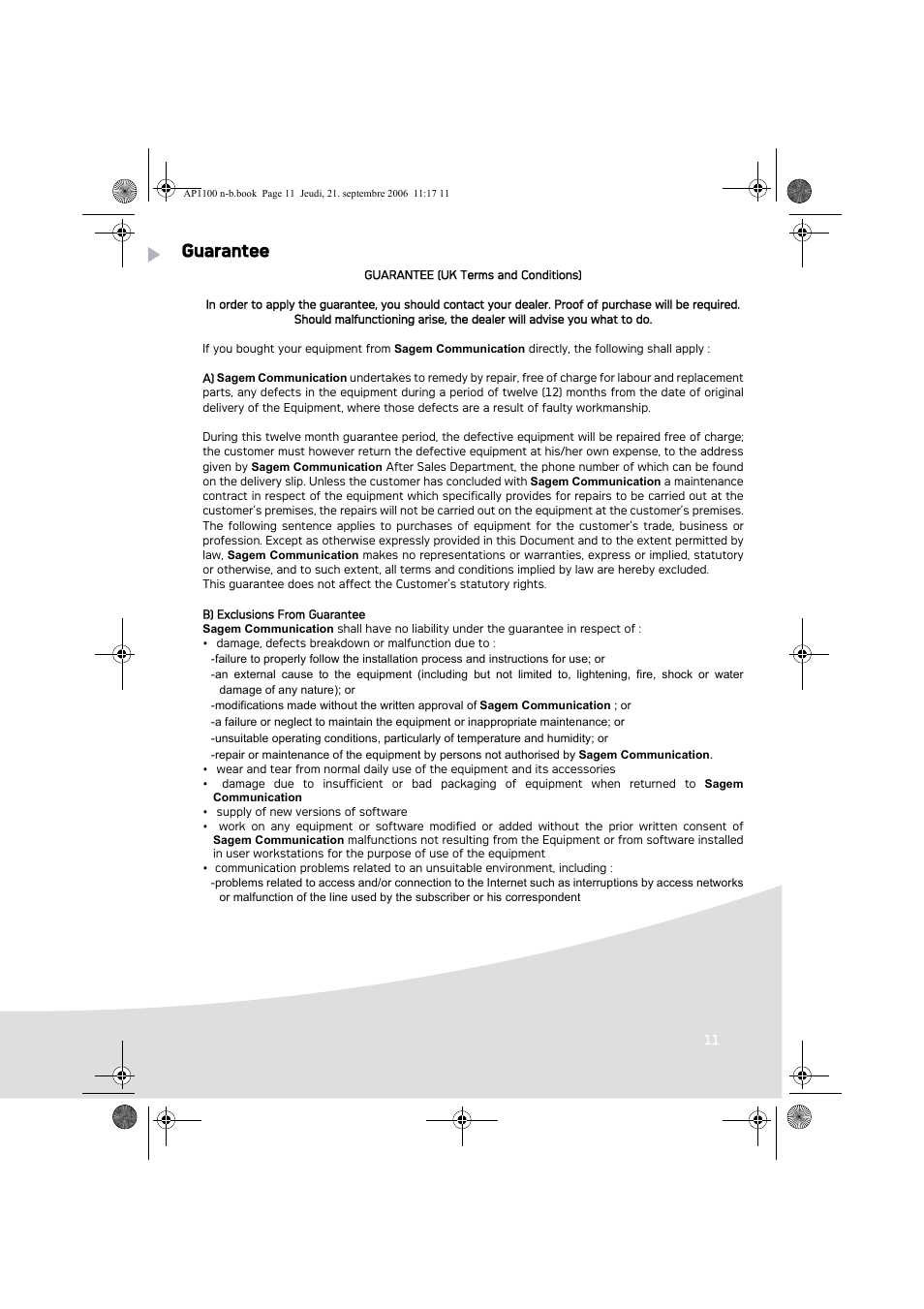 Guarantee | AGFA AP1100 User Manual | Page 13 / 176