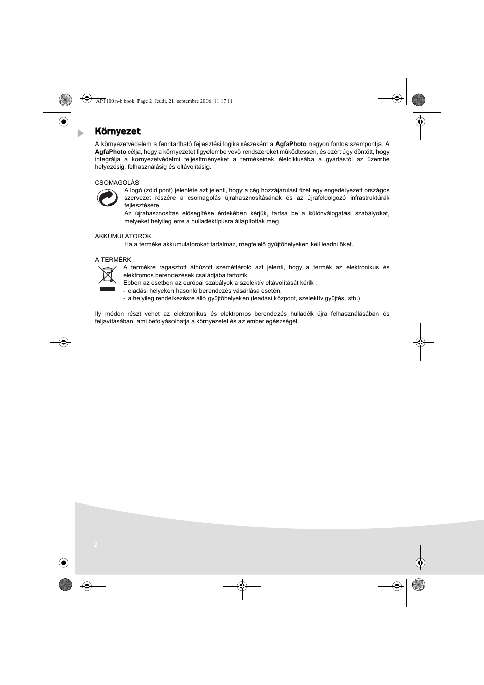 Környezet | AGFA AP1100 User Manual | Page 166 / 176