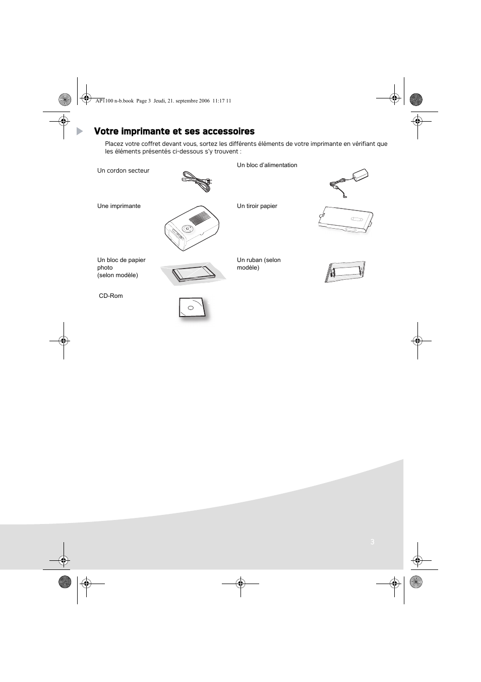 Votre imprimante et ses accessoires | AGFA AP1100 User Manual | Page 17 / 176