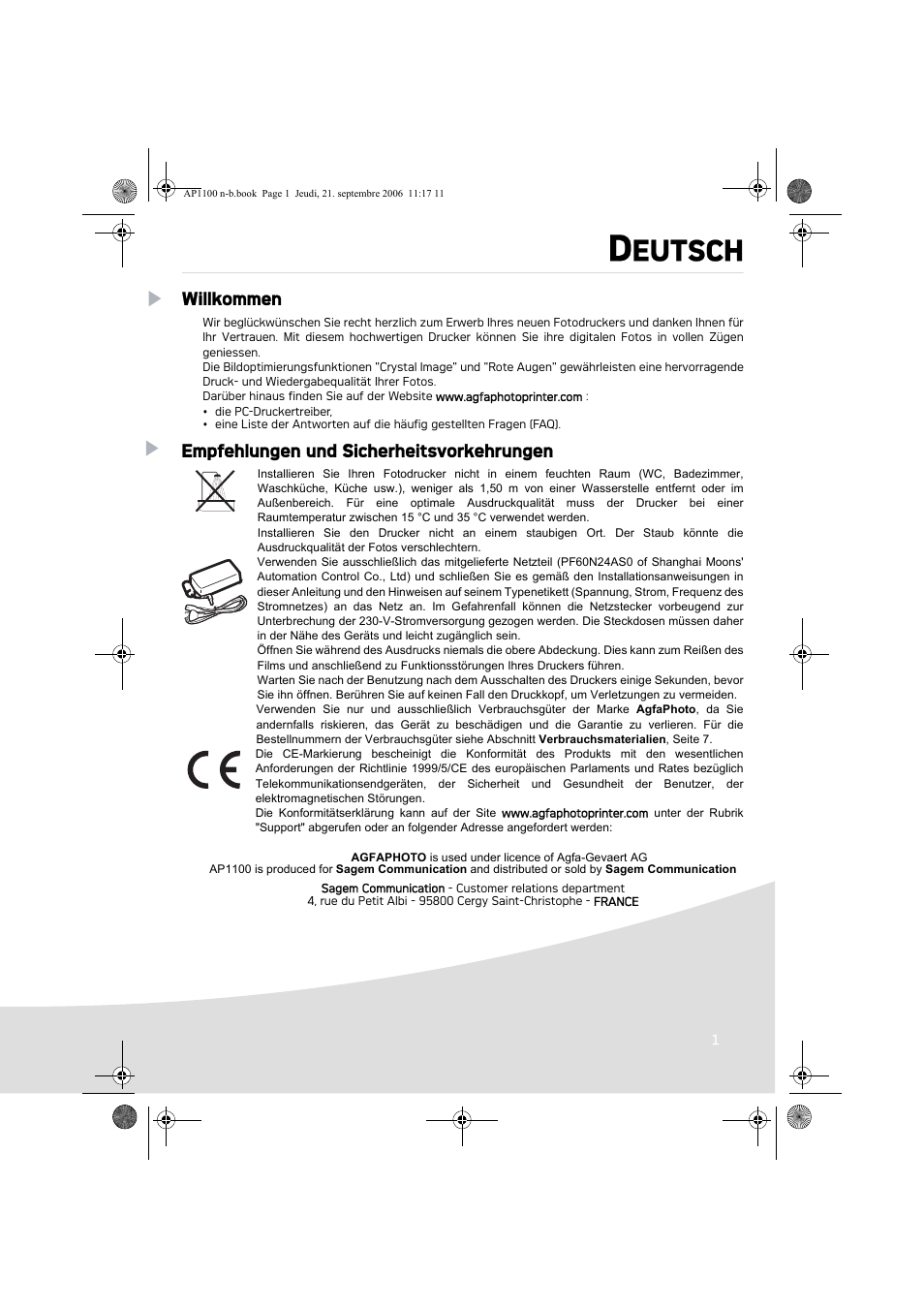 Eutsch | AGFA AP1100 User Manual | Page 27 / 176