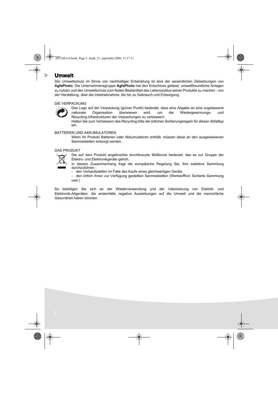 Umwelt | AGFA AP1100 User Manual | Page 28 / 176