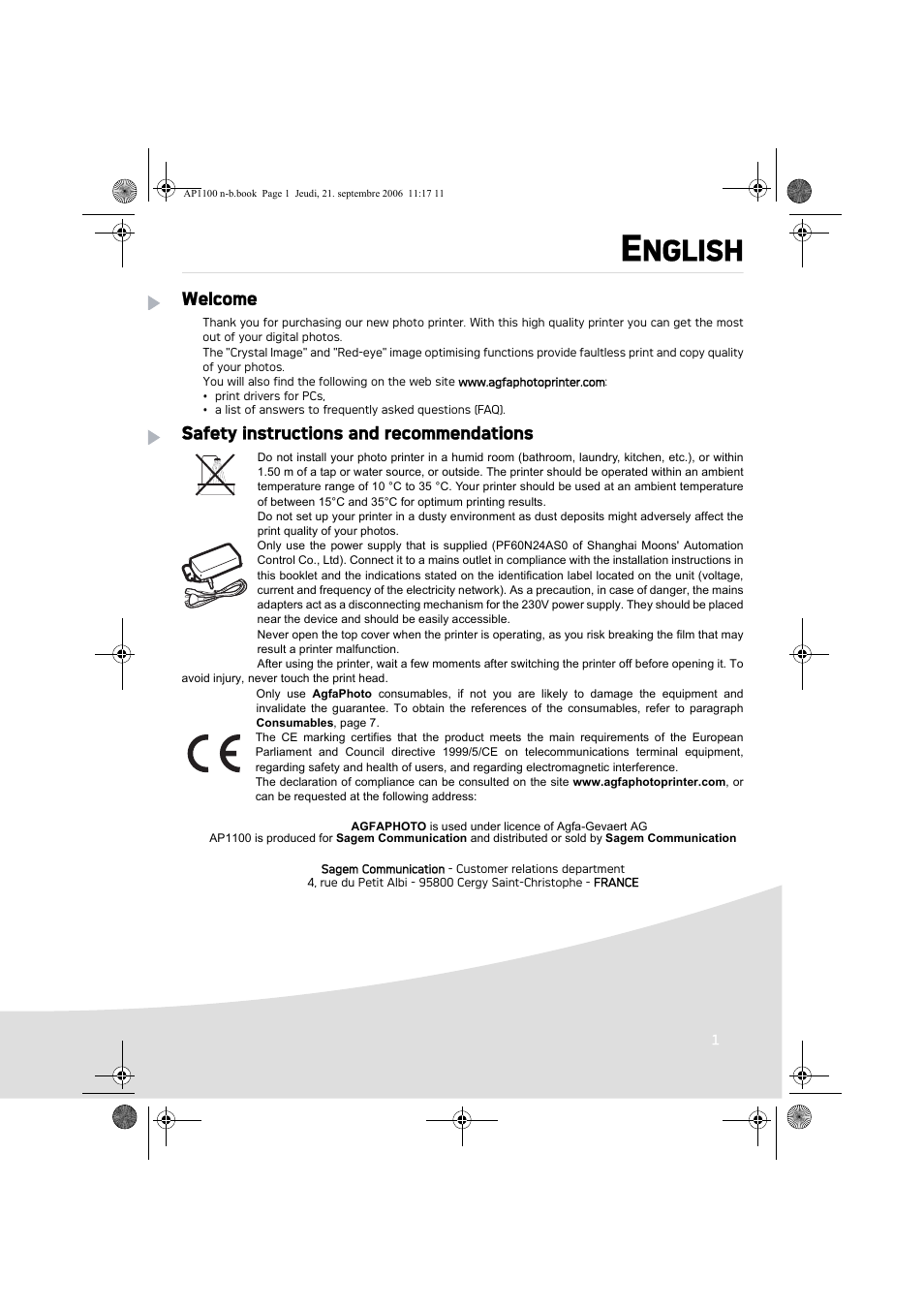 Nglish | AGFA AP1100 User Manual | Page 3 / 176