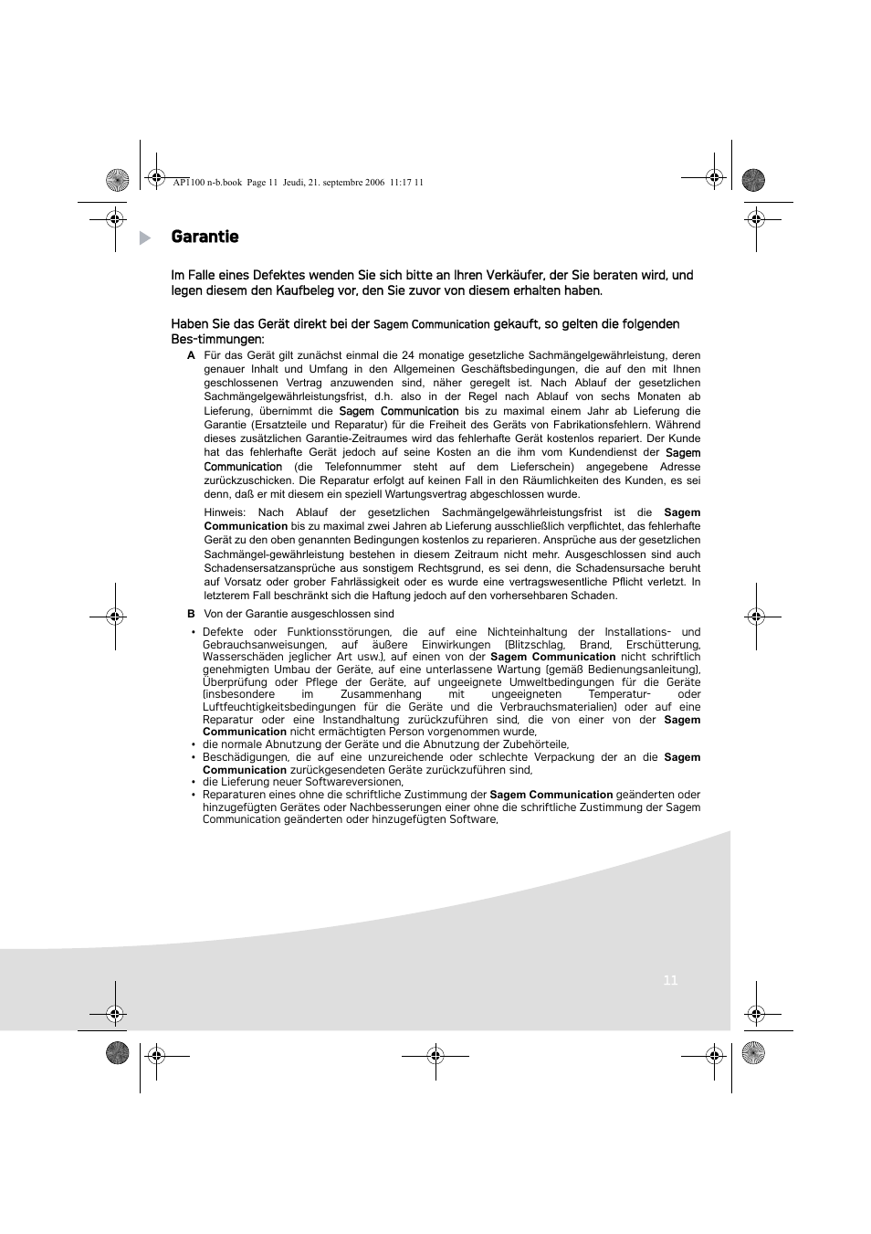 Garantie | AGFA AP1100 User Manual | Page 37 / 176