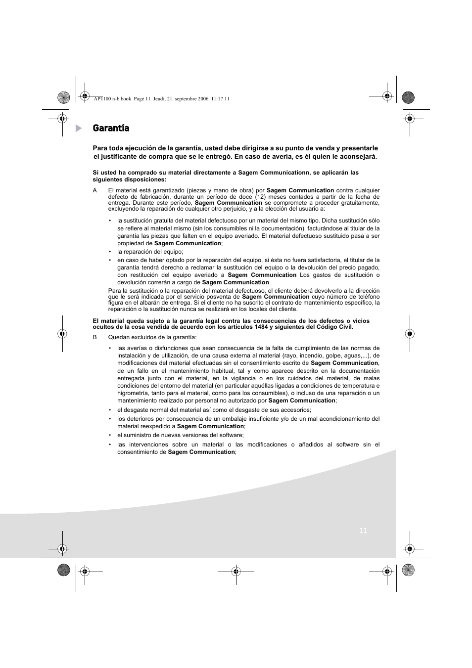 Garantía | AGFA AP1100 User Manual | Page 49 / 176