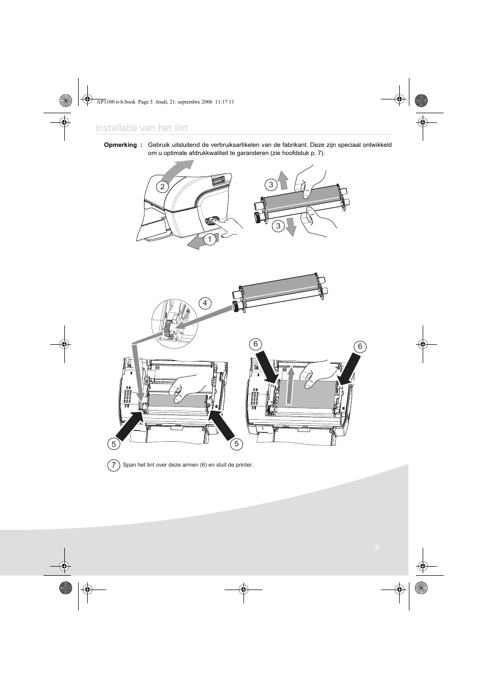 Installatie van het lint | AGFA AP1100 User Manual | Page 67 / 176