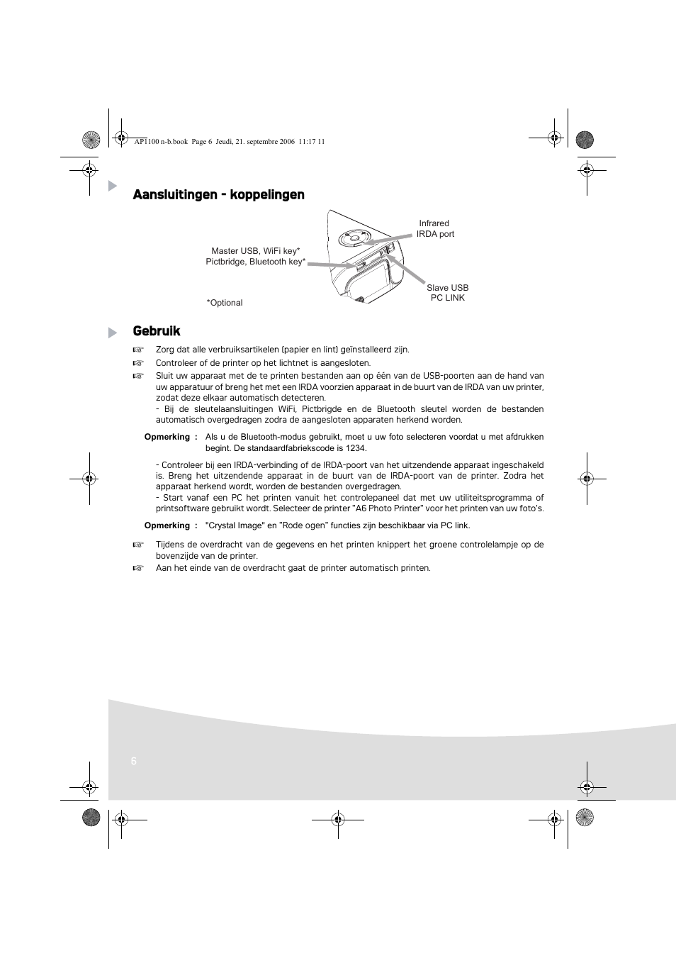 Aansluitingen - koppelingen gebruik | AGFA AP1100 User Manual | Page 68 / 176