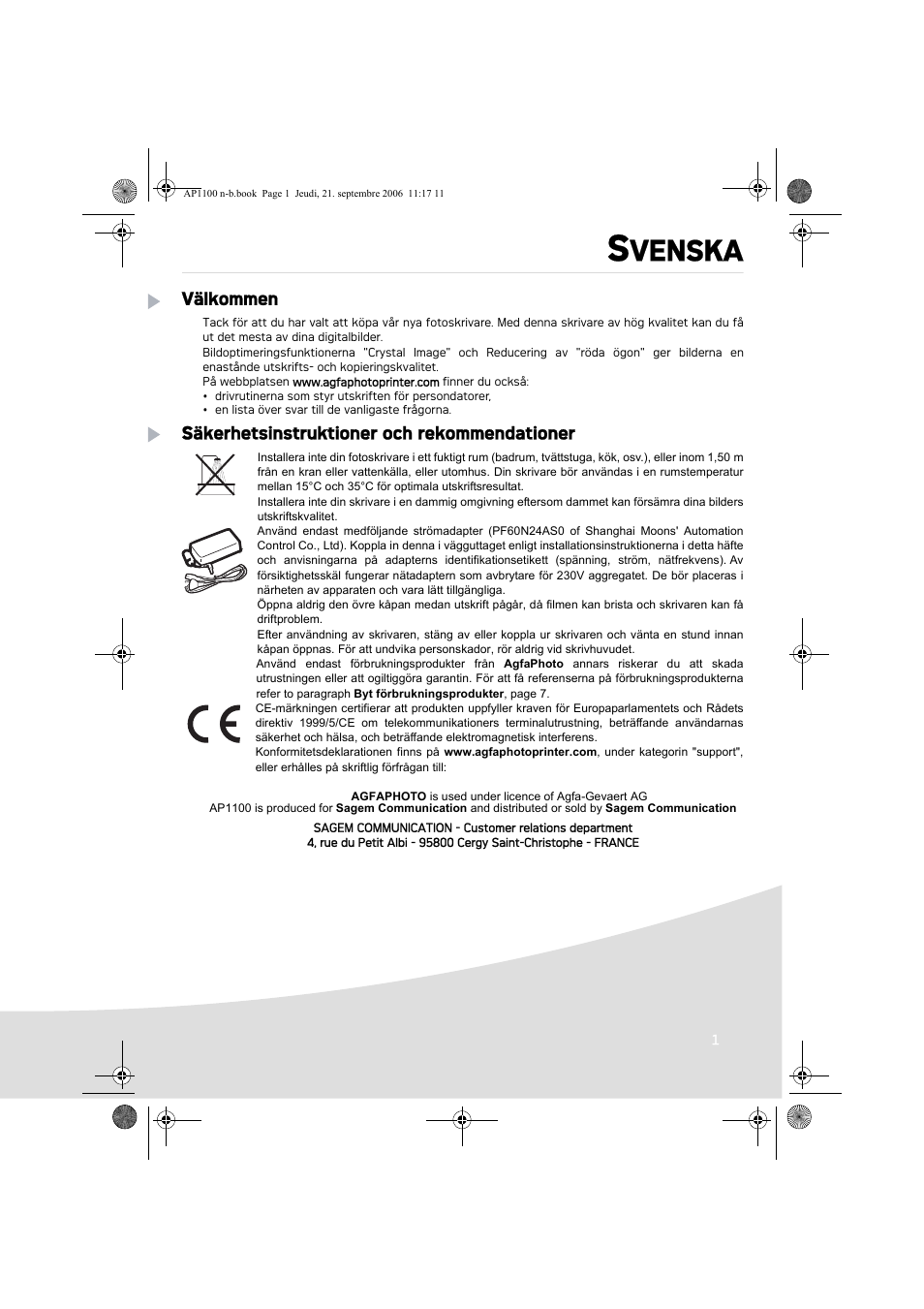 Venska | AGFA AP1100 User Manual | Page 87 / 176