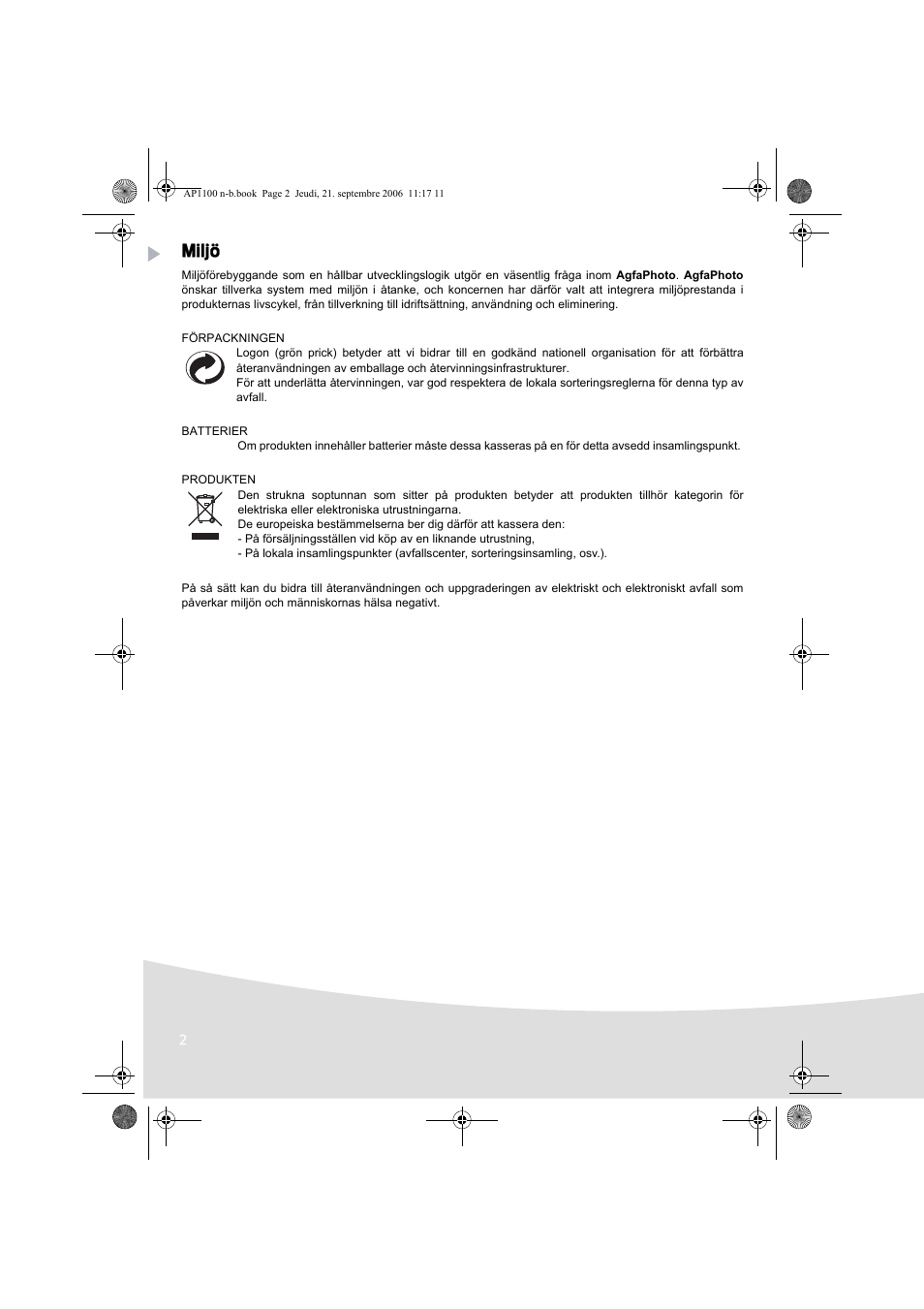 Miljö | AGFA AP1100 User Manual | Page 88 / 176