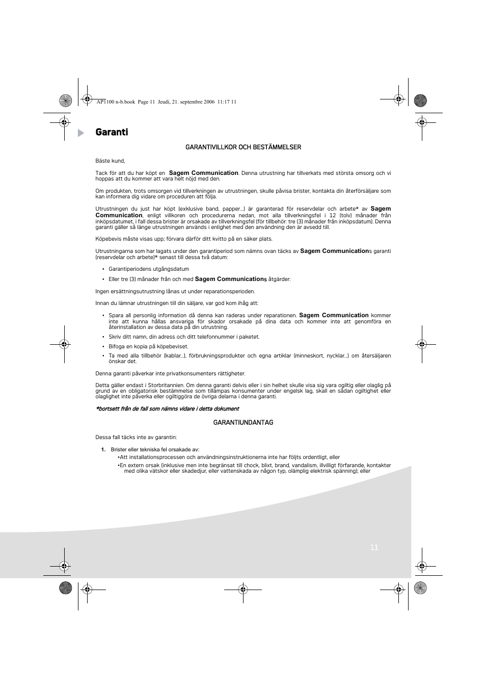 Garanti | AGFA AP1100 User Manual | Page 97 / 176