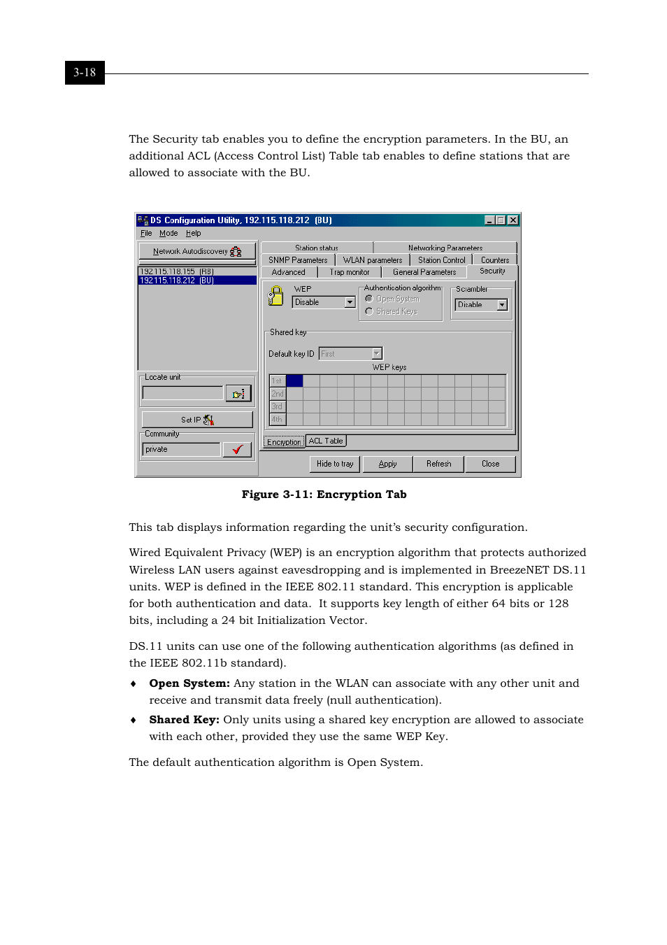 Security tab, Encryption tab, Figure 3-11: encryption tab 3-18 | Alvarion BREEZENET BU-DS.11 User Manual | Page 50 / 92