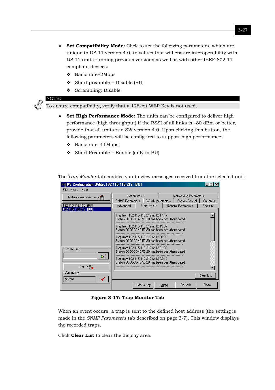 Trap monitor tab, Figure 3-17: trap monitor tab 3-27 | Alvarion BREEZENET BU-DS.11 User Manual | Page 59 / 92