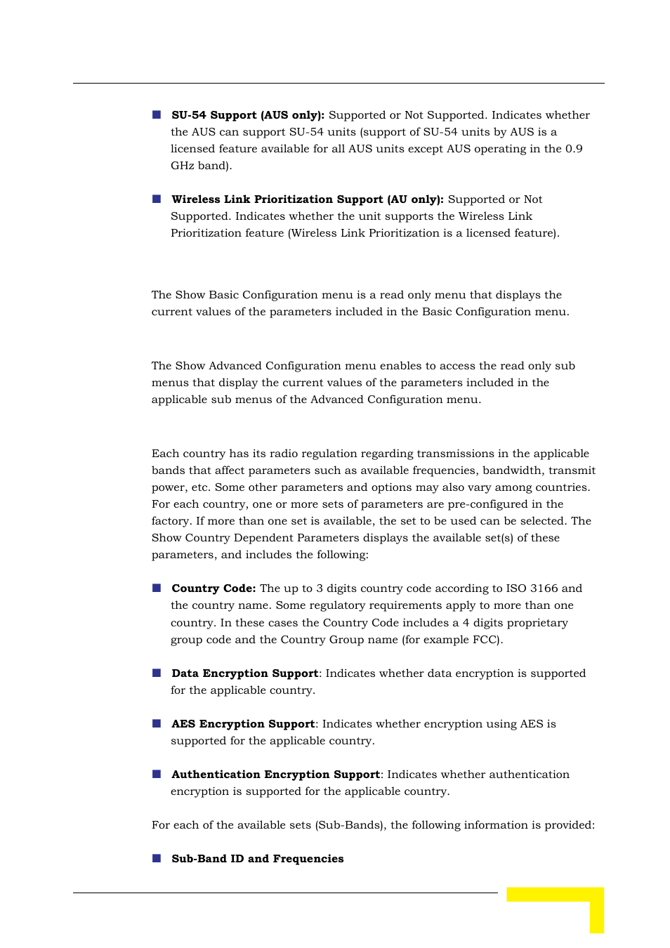 2 show basic configuration, 3 show advanced configuration, 4 show country dependent parameters | Alvarion BREEZEACCESS SW VERSION 5.1 User Manual | Page 127 / 273