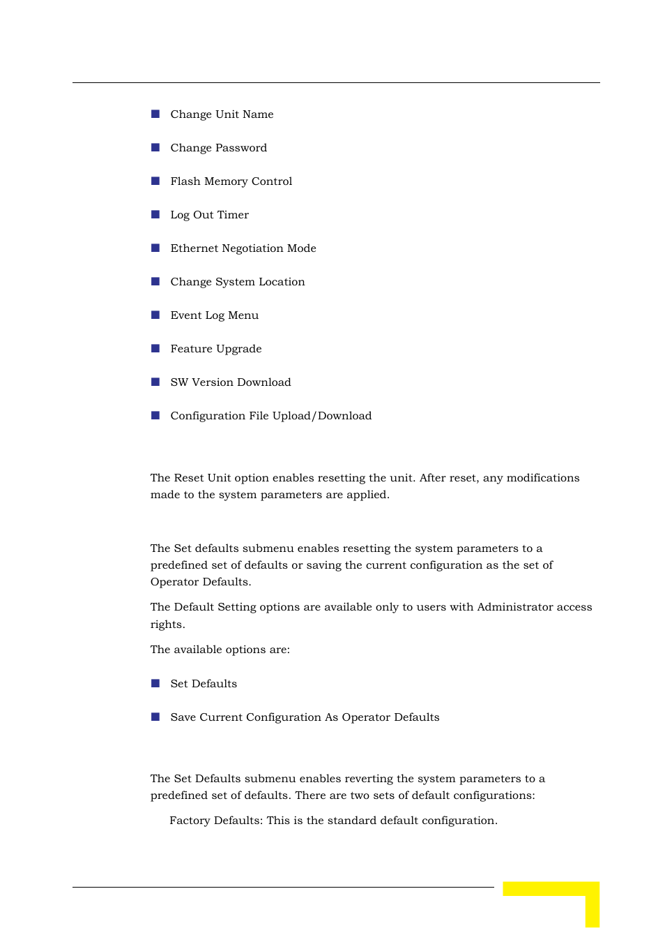 1 reset unit, 2 default settings | Alvarion BREEZEACCESS SW VERSION 5.1 User Manual | Page 129 / 273