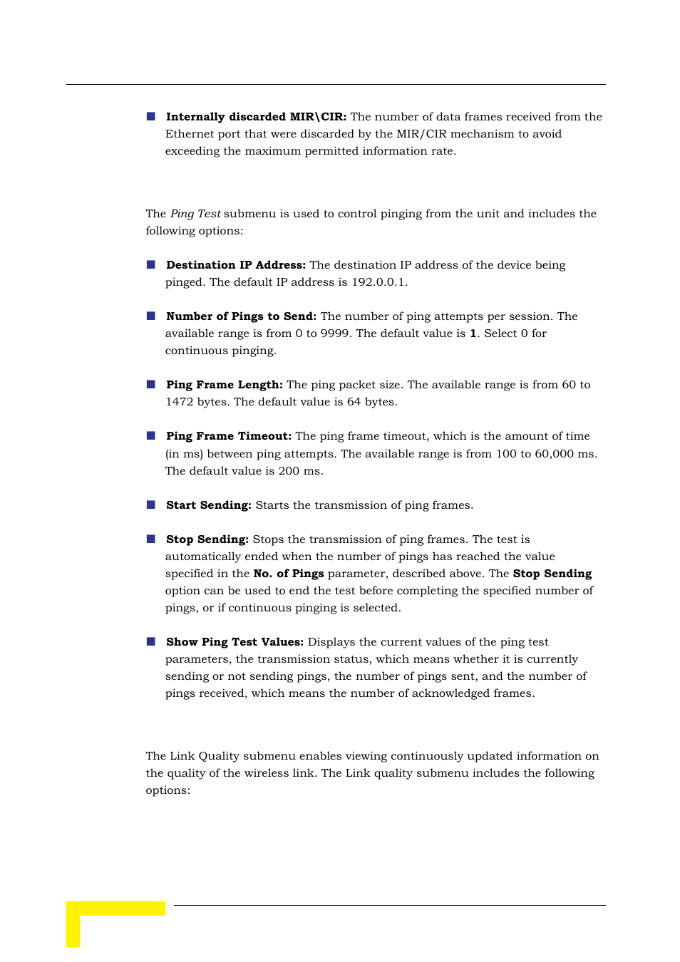 2 ping test, 3 link quality (su only) | Alvarion BREEZEACCESS SW VERSION 5.1 User Manual | Page 150 / 273