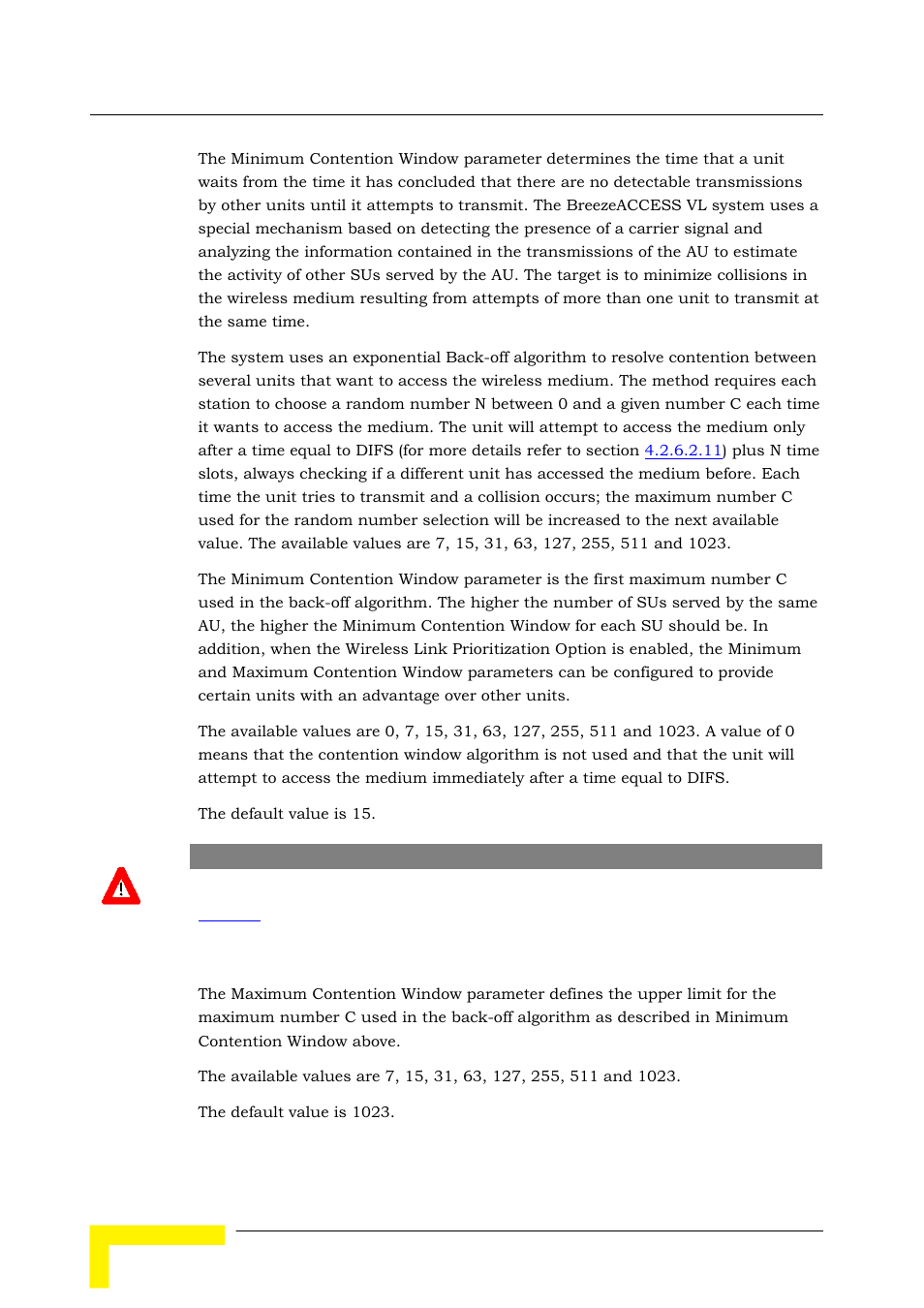 2 maximum contention window | Alvarion BREEZEACCESS SW VERSION 5.1 User Manual | Page 216 / 273