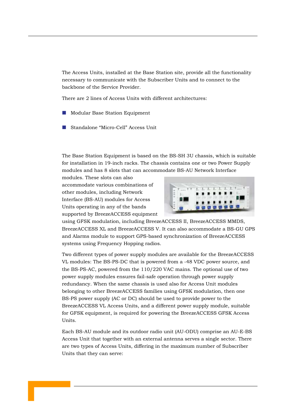 2 base station equipment, 1 modular base station equipment | Alvarion BREEZEACCESS SW VERSION 5.1 User Manual | Page 36 / 273