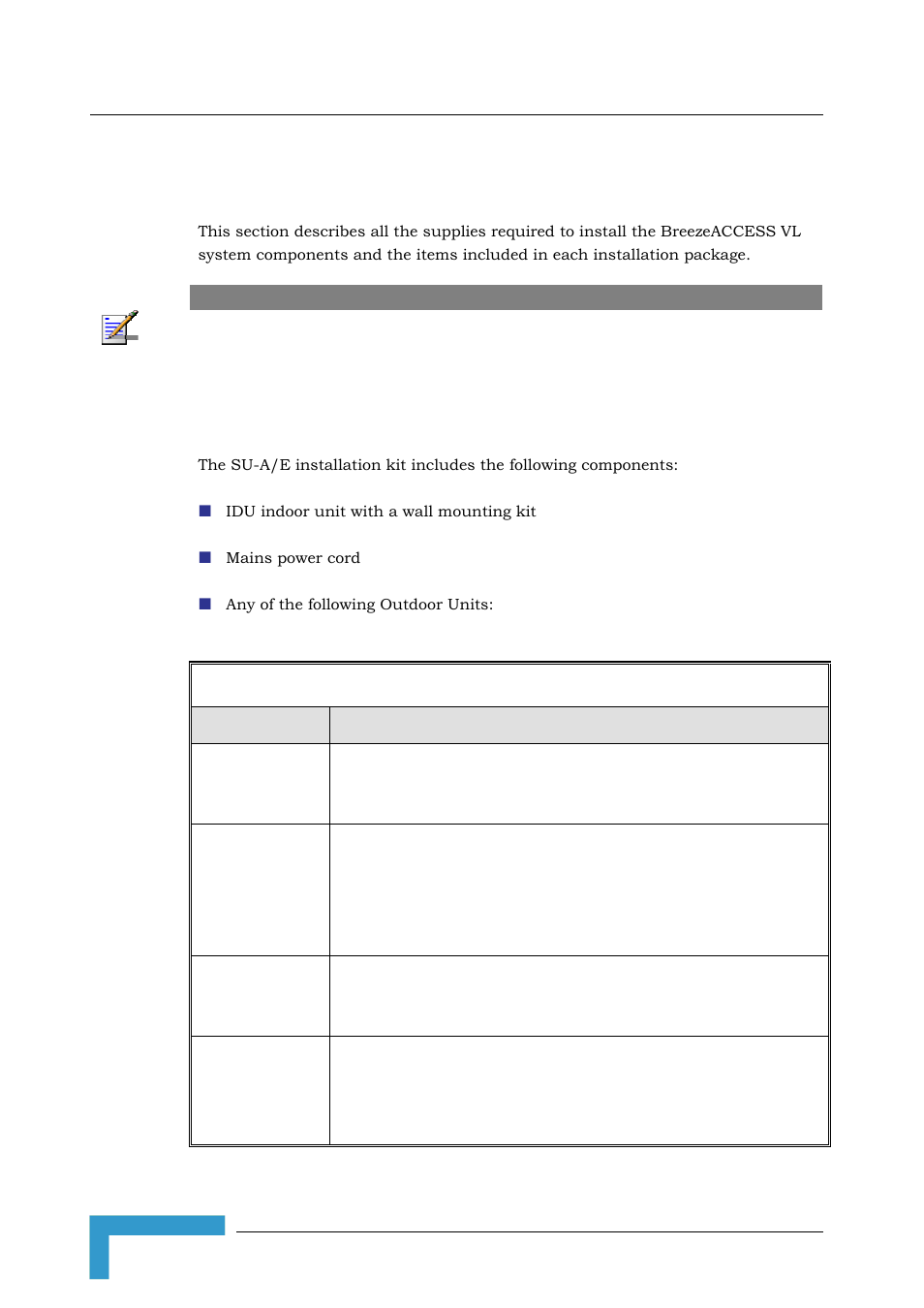 1 installation requirements, 1 packing list, 1 su-a/e subscriber unit | Alvarion BREEZEACCESS SW VERSION 5.1 User Manual | Page 66 / 273
