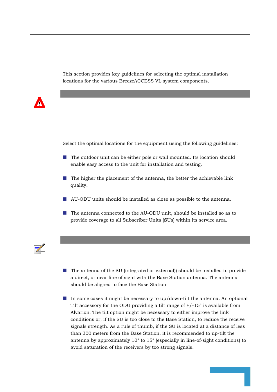 2 equipment positioning guidelines | Alvarion BREEZEACCESS SW VERSION 5.1 User Manual | Page 71 / 273