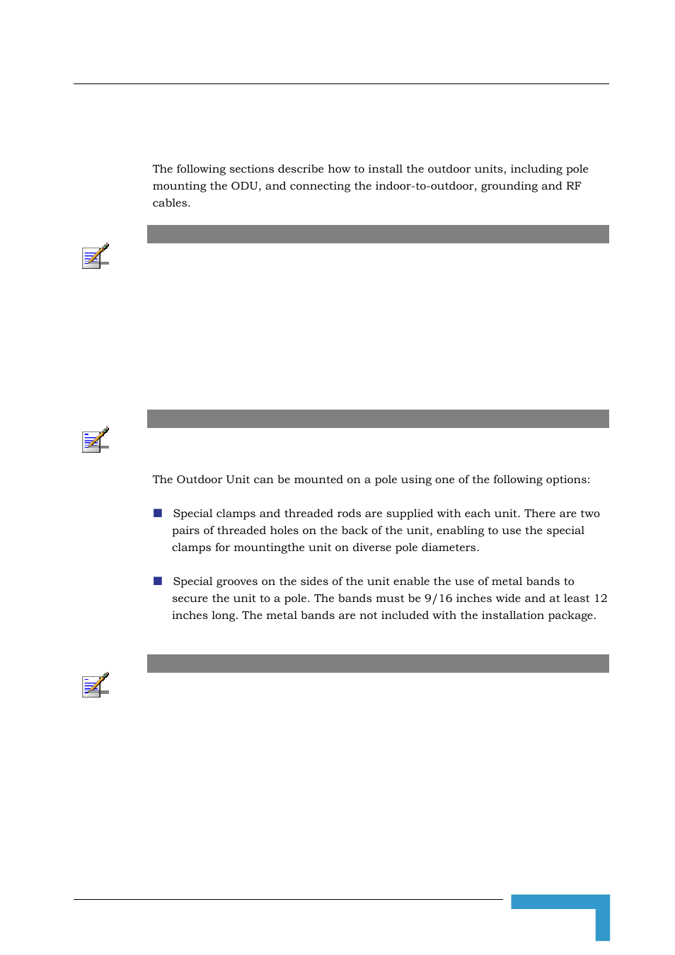 3 installing the outdoor unit, 1 pole mounting the outdoor unit | Alvarion BREEZEACCESS SW VERSION 5.1 User Manual | Page 73 / 273