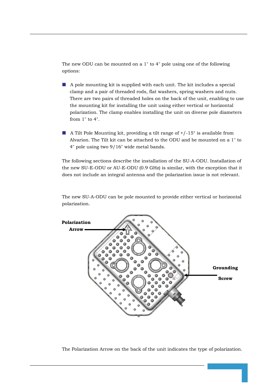 2 pole mounting the new odu, 1 polarization | Alvarion BREEZEACCESS SW VERSION 5.1 User Manual | Page 75 / 273